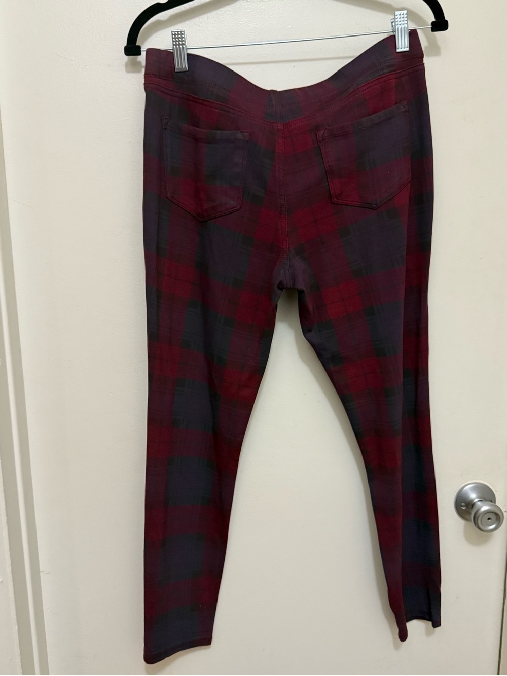 St. John’s Bay Women’s Burgundy Black and Gray Plaid Stretch Pants With Pockets - Picture 2 of 6